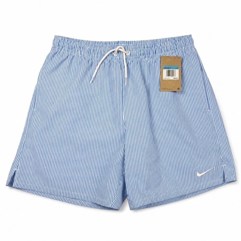 Nike Men Blue White Seersucker Stripe Swim Volley Shorts NESSG506-434 Medium